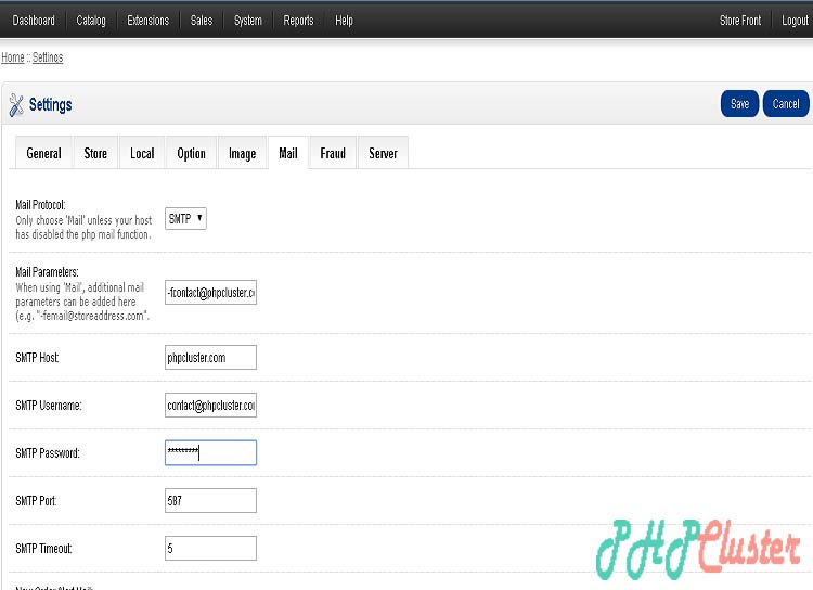 opencart mail setup - phpcluster