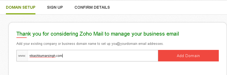 Zoho add domain 