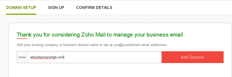 Zoho add domain