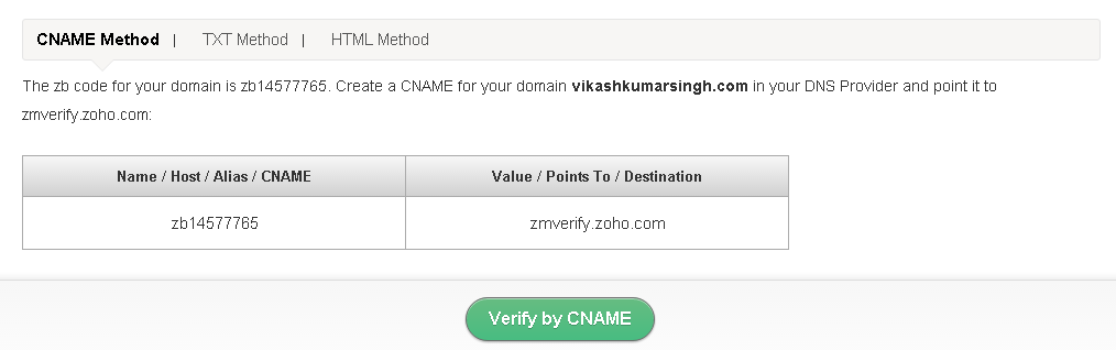 Zoho CNAME