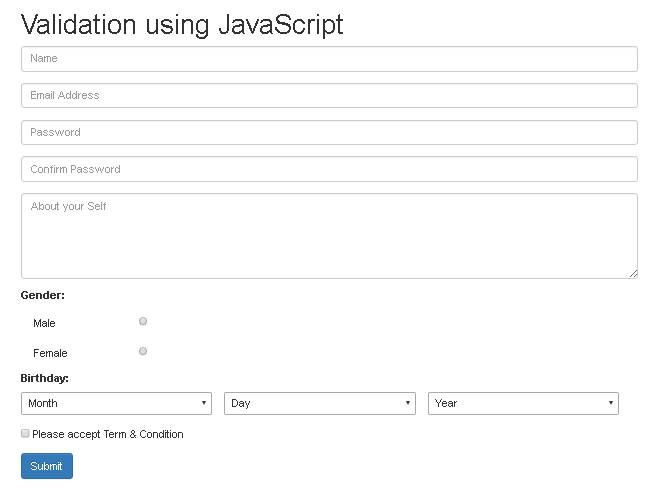 Validation Using JavaScript