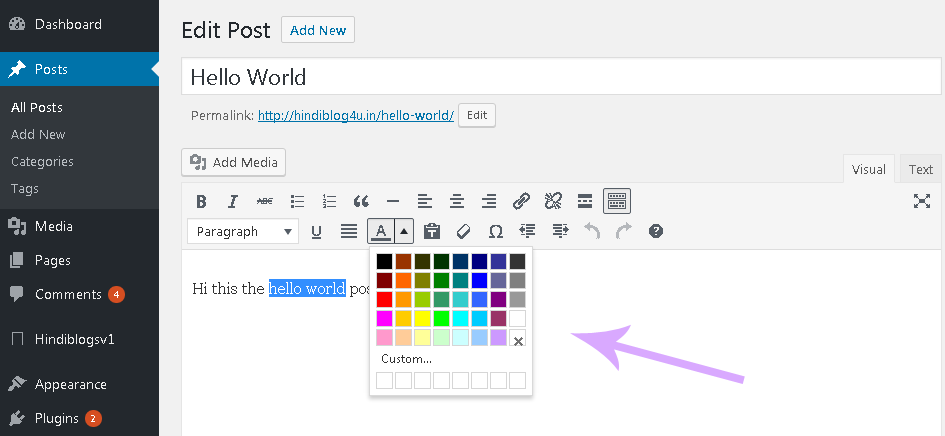 How to Change Text Colour and Size In WordPress