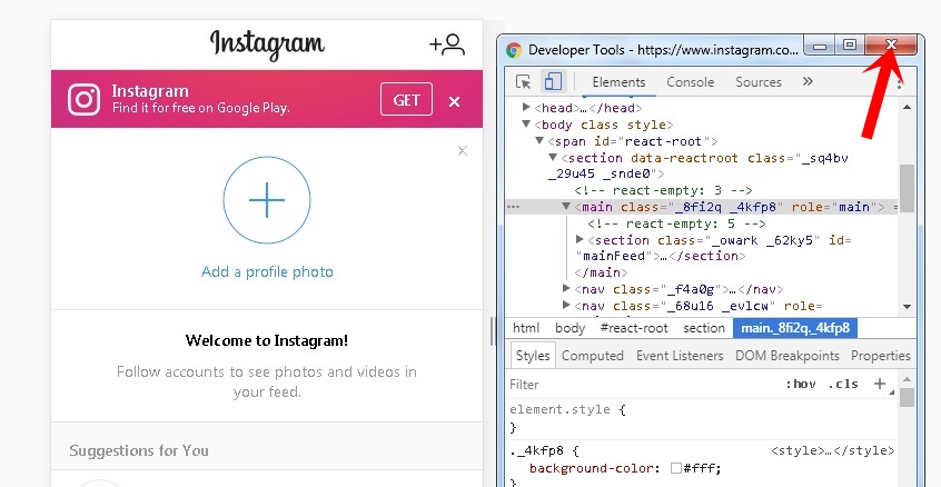 Instagram Close Inspect Section