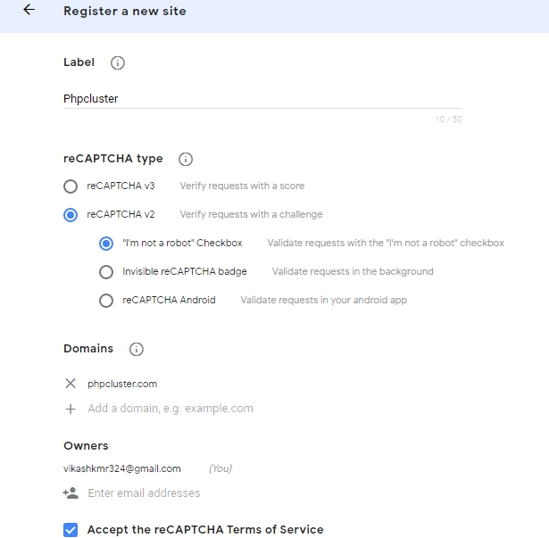 Register site to Google reCaptcha